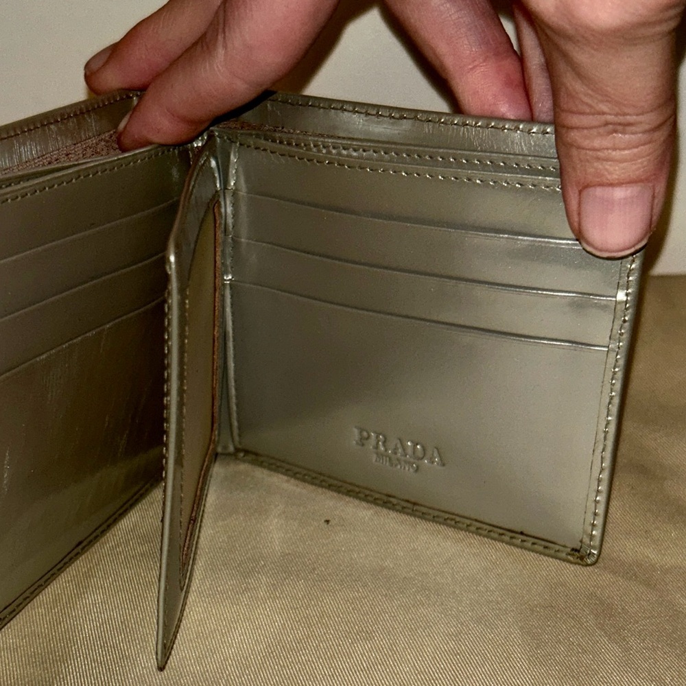 Prada Silver Bi-Fold Wallet Saffiano metallic leather.  Hard color to find. - Picture 3 of 14